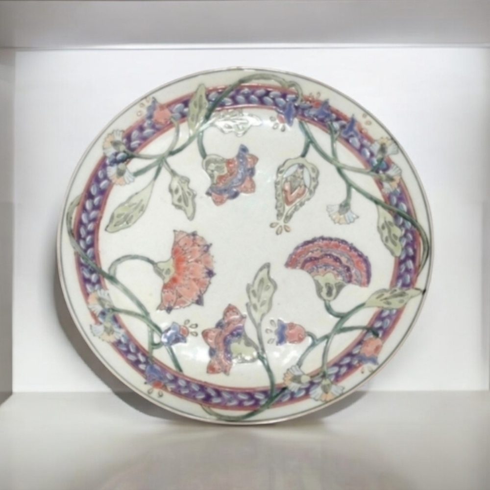 Vintage 1960s Toyo Hand-Painted Floral Porcelain Display Plate (China)
